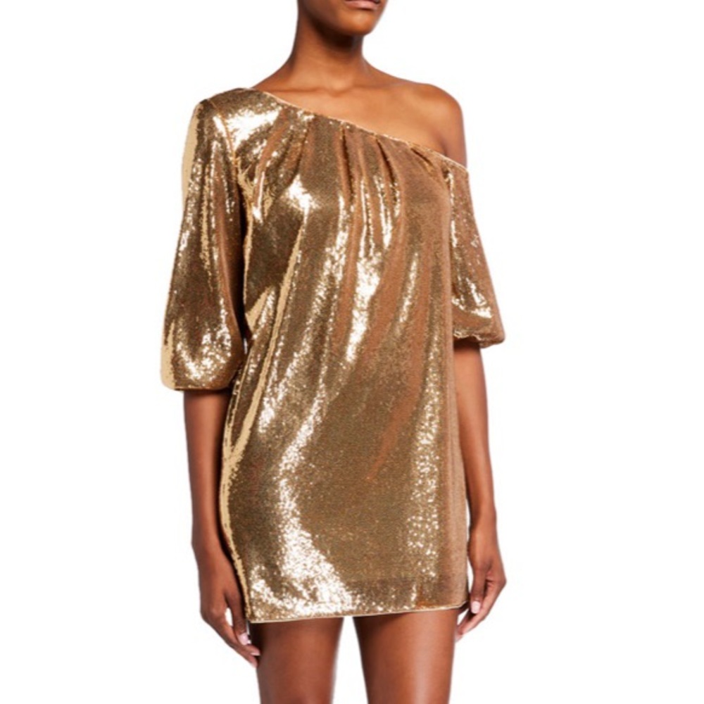 Aidan Mattox Gold Sequin Cold-Shoulder Mini Sz. 2